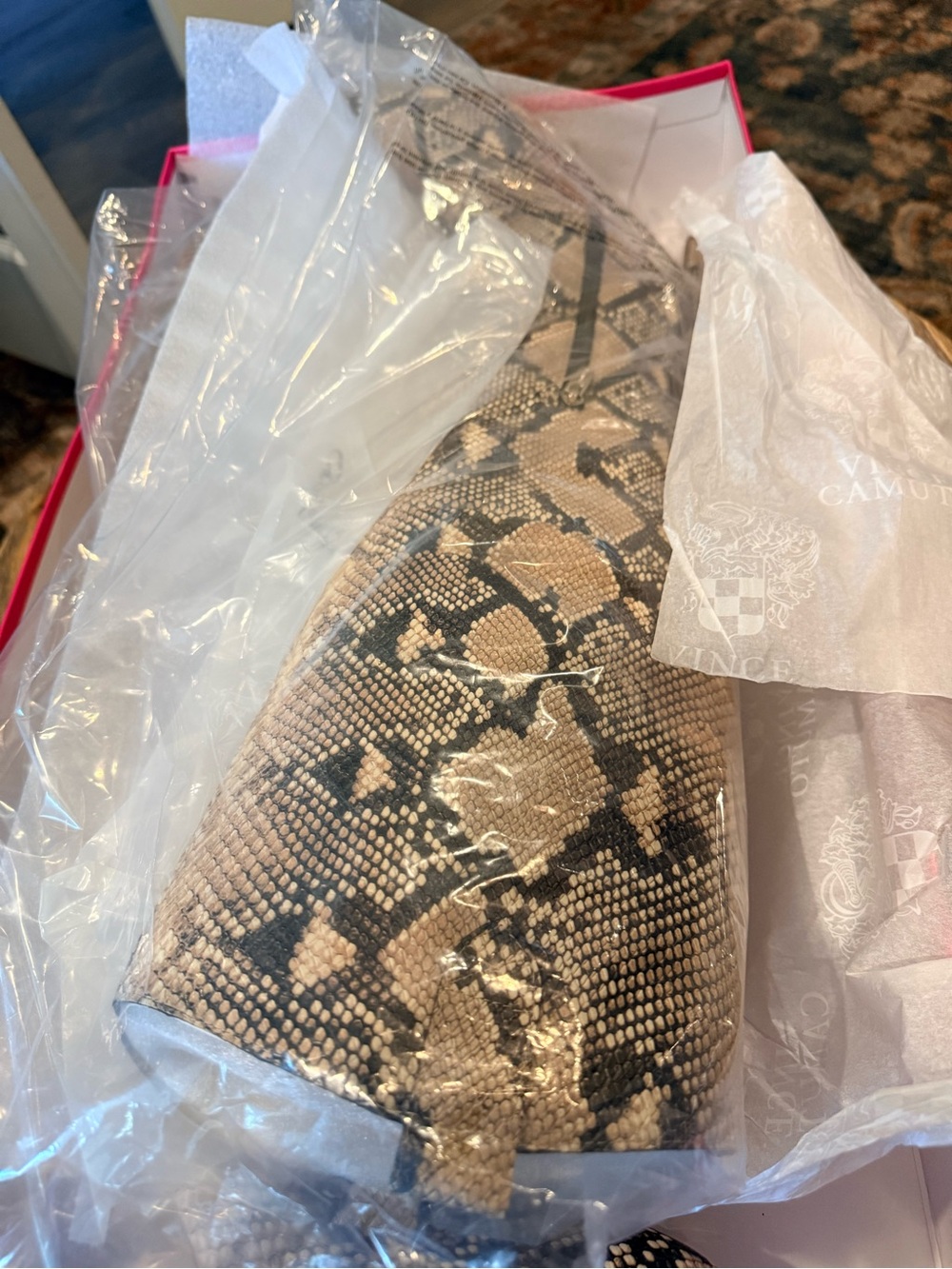 New! Vince Camuto Snake-Print Knee Boot in Beige and Black - Picture 2 of 7